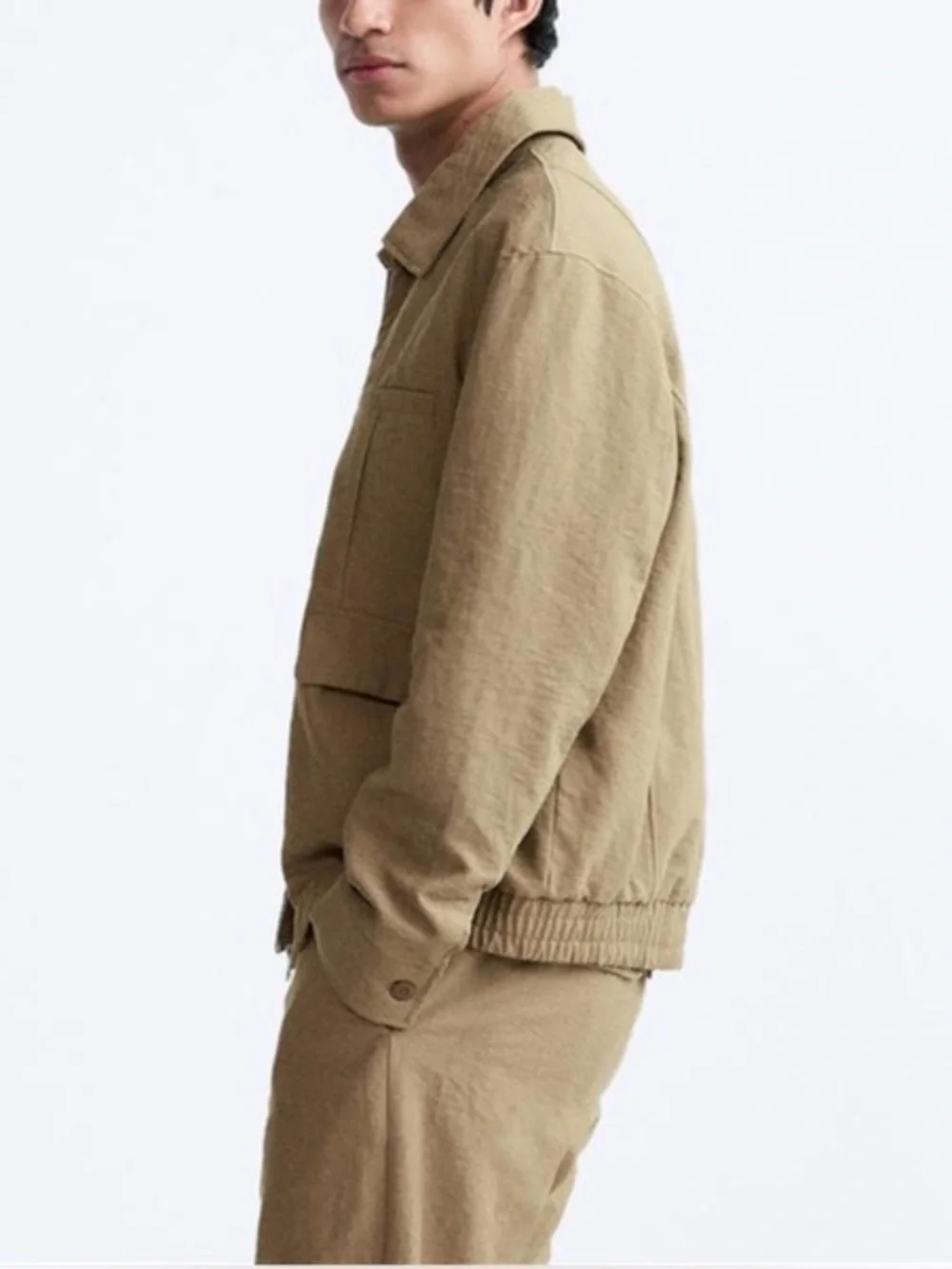 Zara Men's Lightweight Zip-Up Bomber Jacket, Khaki - Picture 3 of 13